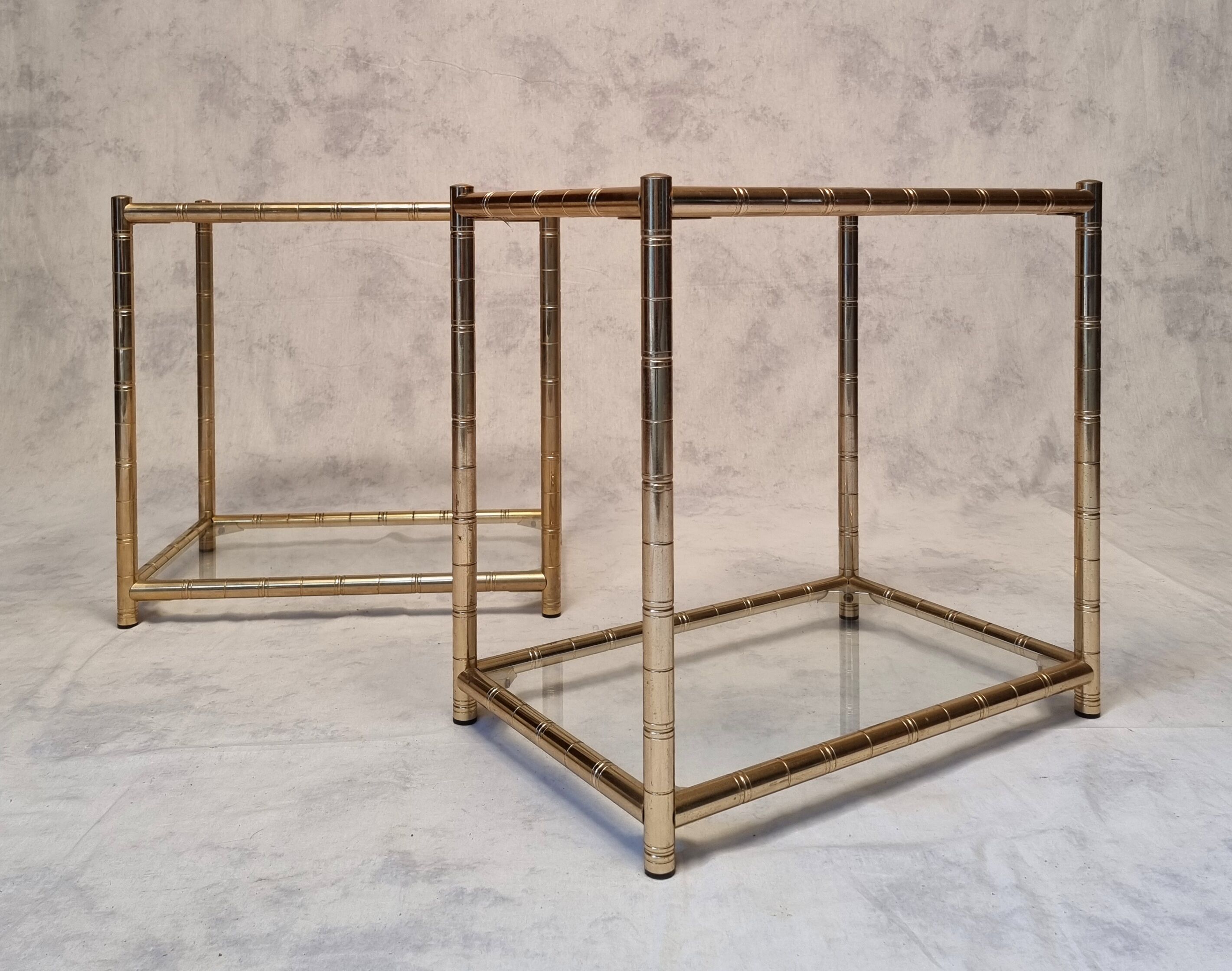 Pair of bamboo sofa ends - golden brass - ca 1980