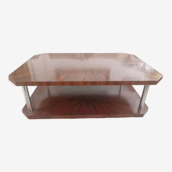 Table basse design 1920 noyer & chrome