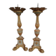Pair of antique candlesticks in carved wood with acanthus leaf decoration