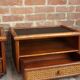Pair of wooden bedside tables, rattan, canning and faux black leather
