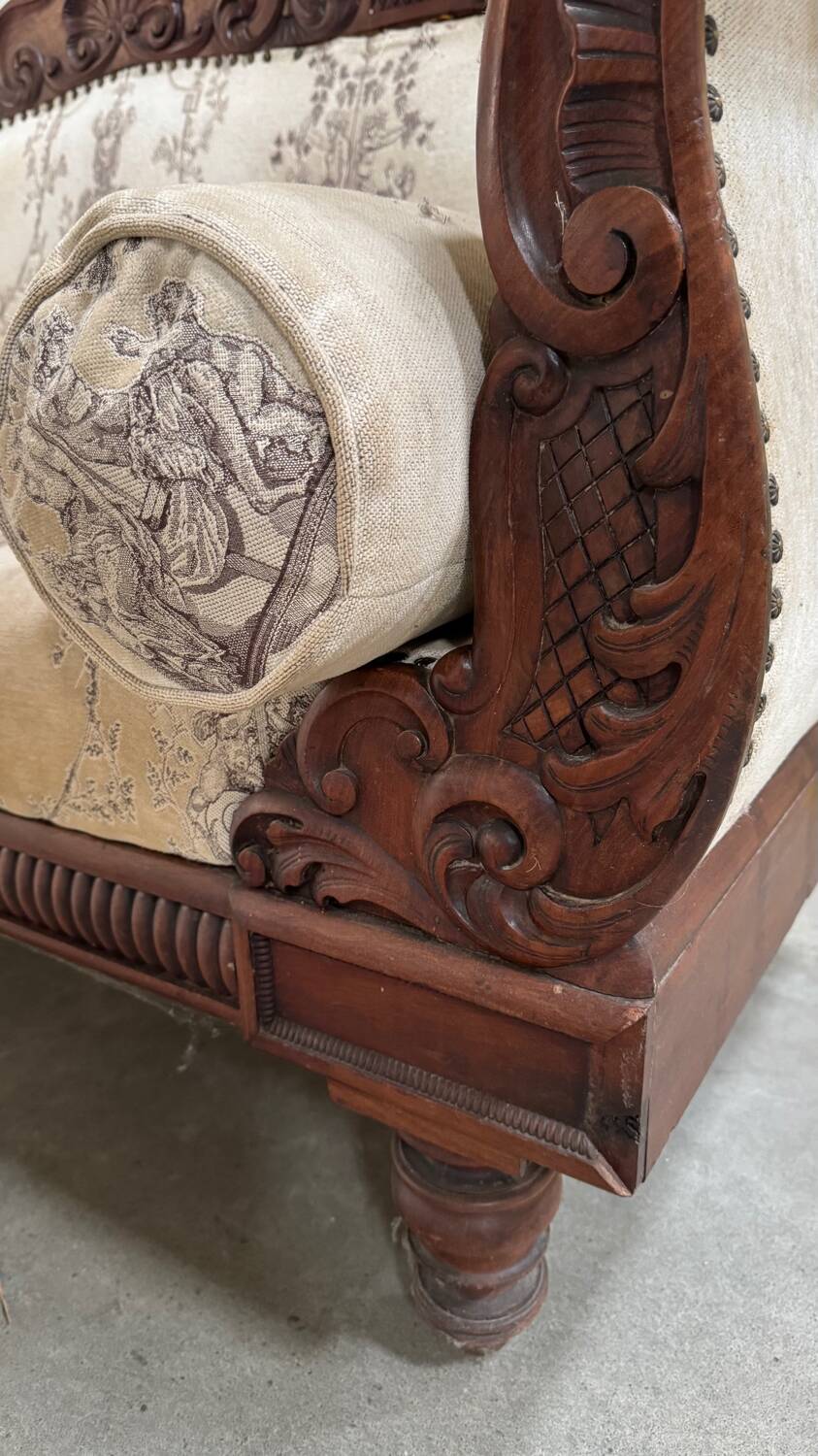 Mahogany wood/fabric bench circa 1900