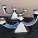 Pair of 3-branch candlesticks in iridescent two-tone ceramic from the 60s