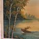 Ancien tableau huile sur panneau p. foy chasse à cour + cadre bois blanc vintage
