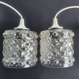 Pair of vintage 1970s glass pendant lights
