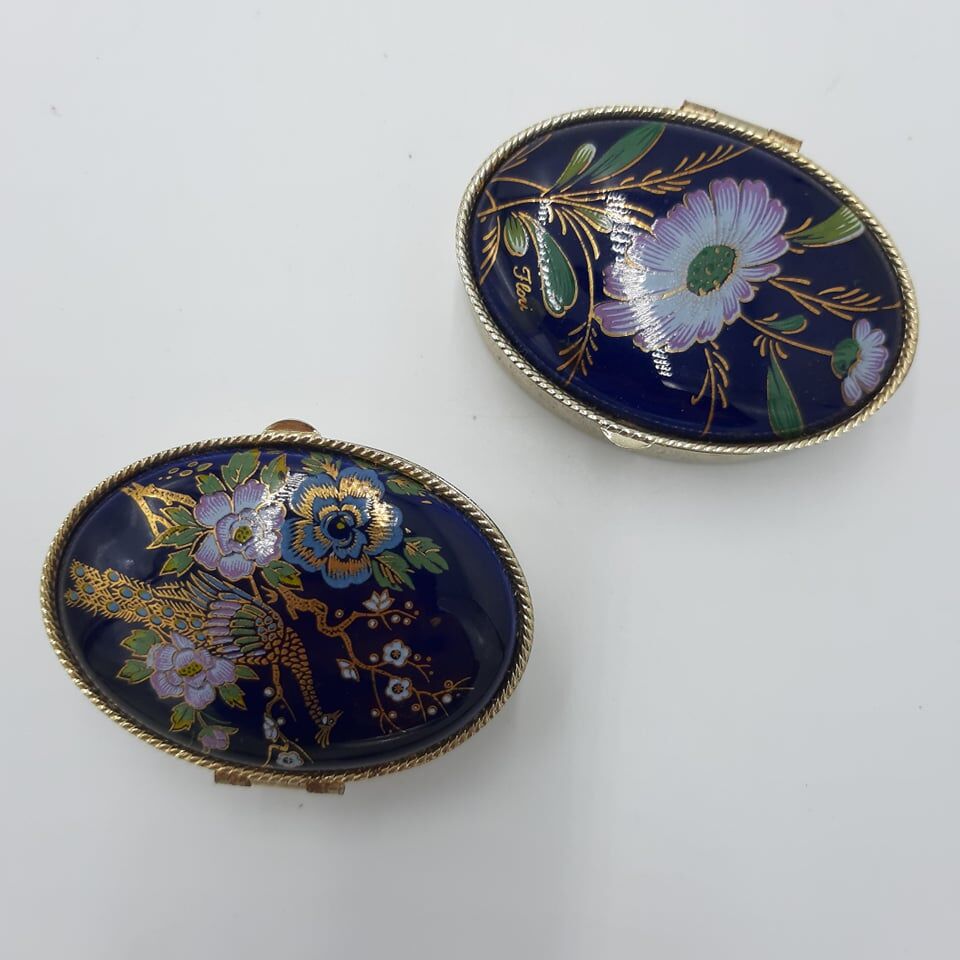 2 enamel pill boxes