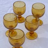5 wine glasses in blown glass and vintage golden yellow bubble