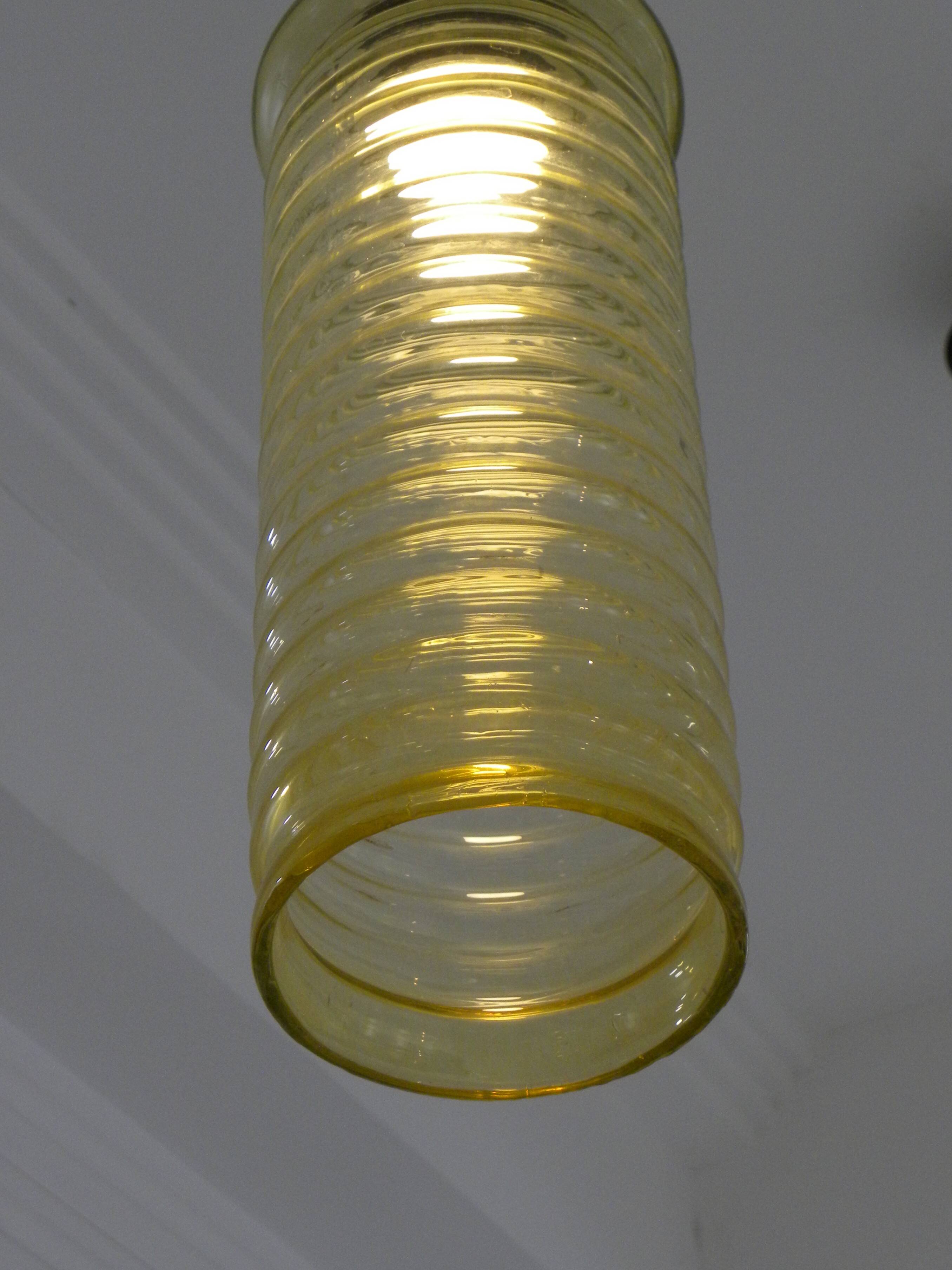 Yellow ribbed glass vintage retro cylindrical pendant lamp