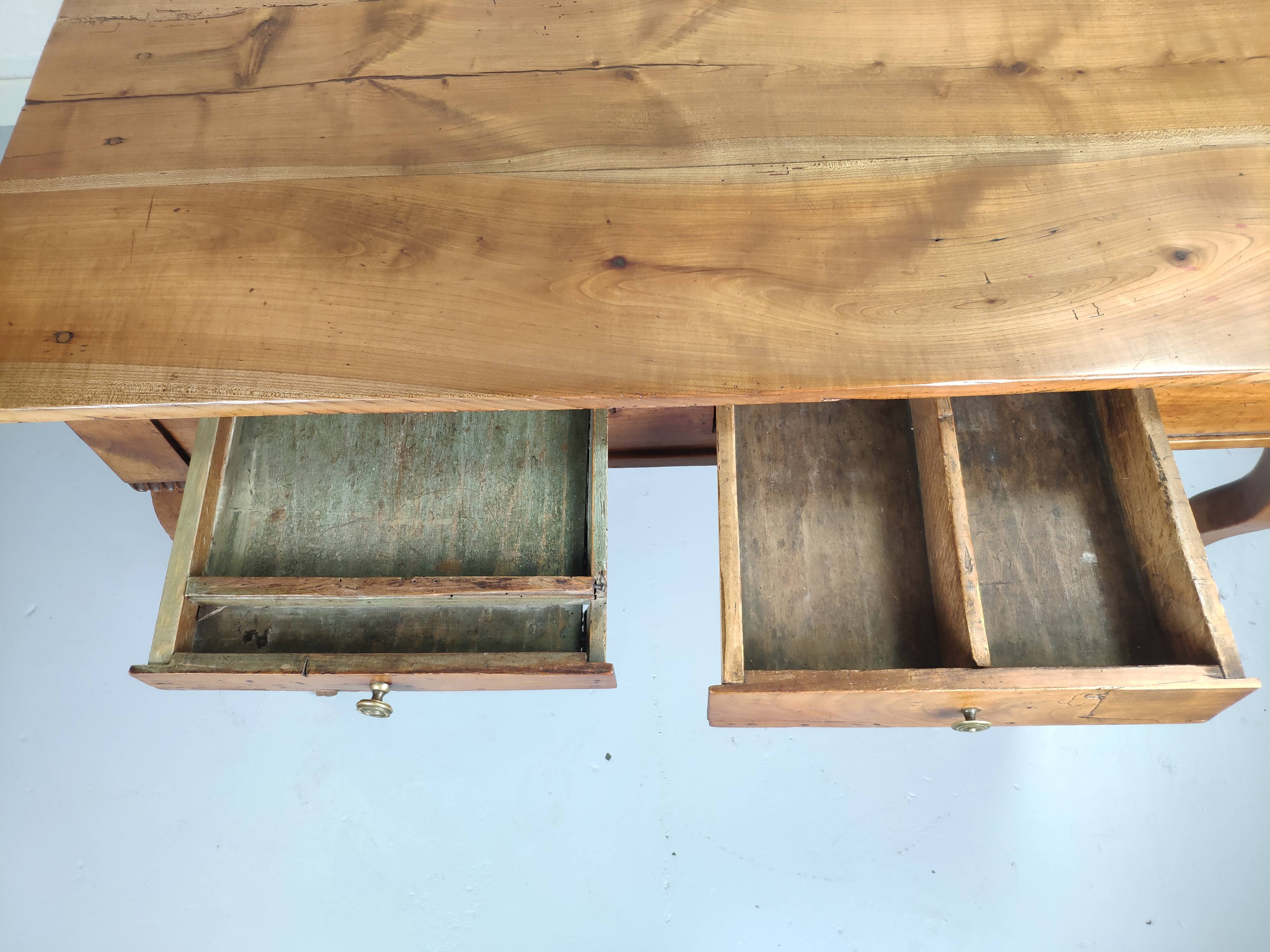 Louis XV style table curved legs two drawers and extension cord