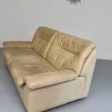 Old 2-seater beige leather sofa designed by Carl Larsson De Sede, vintage 80s