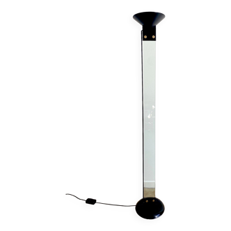 Lampadaire de Max Baguara, édition Lamperti, Italie 1980 verre et métal laqué noir