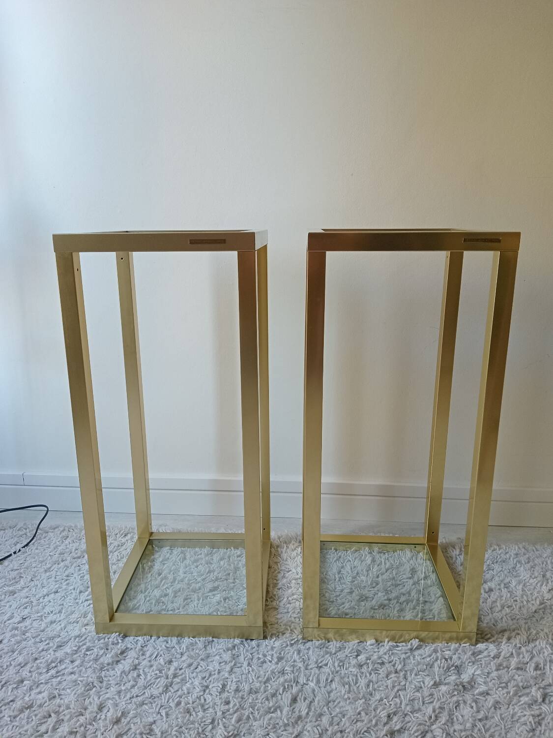 Pair of vintage 70s gold console tables by Pierre Vandel