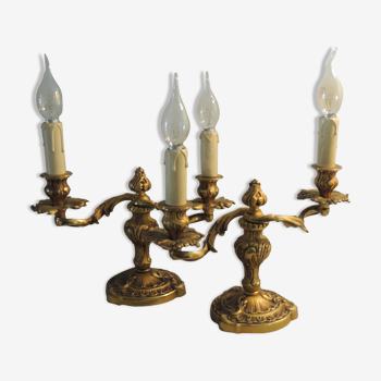 Pair of candlesticks in bronze Louis XV 20th