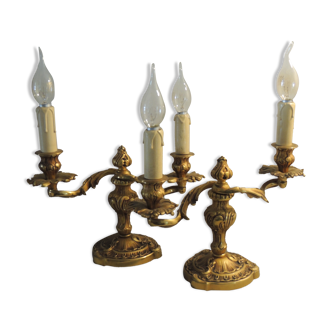Pair of candlesticks in bronze Louis XV 20th