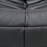 French Togo living room set in black leather by Michel Ducaroy for Ligne Roset, set of 3