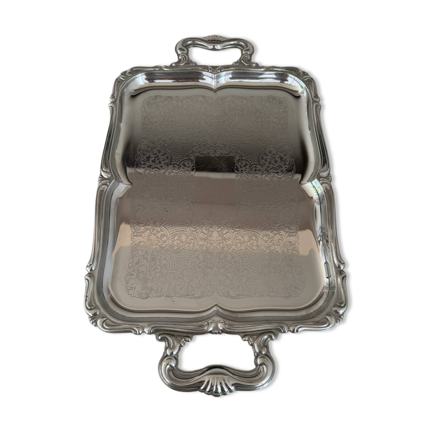 Plateau de service vintage en acier inoxydable Alfra Alessi de style baroque