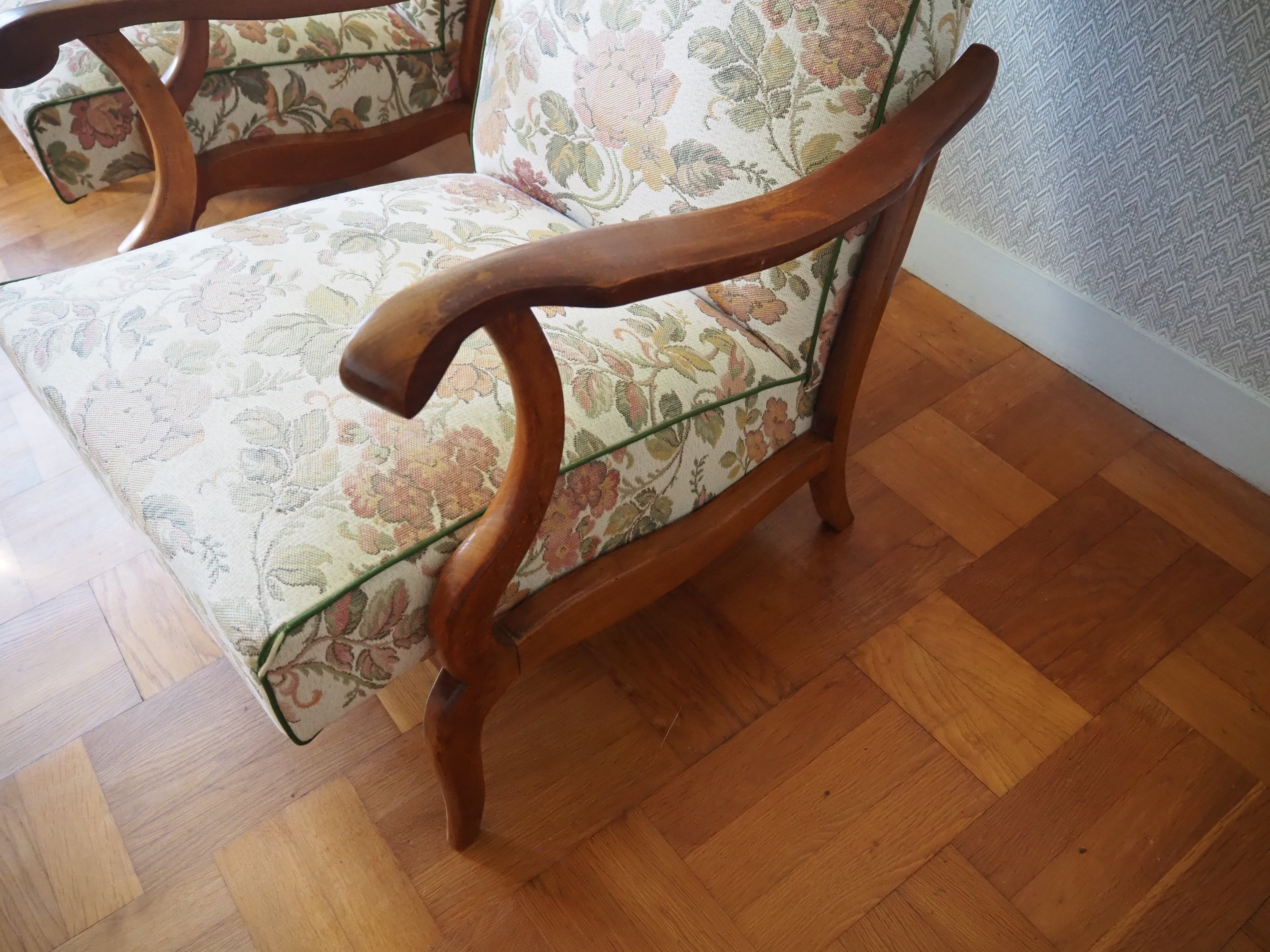 Four 1950s armchairs - wooden armrests