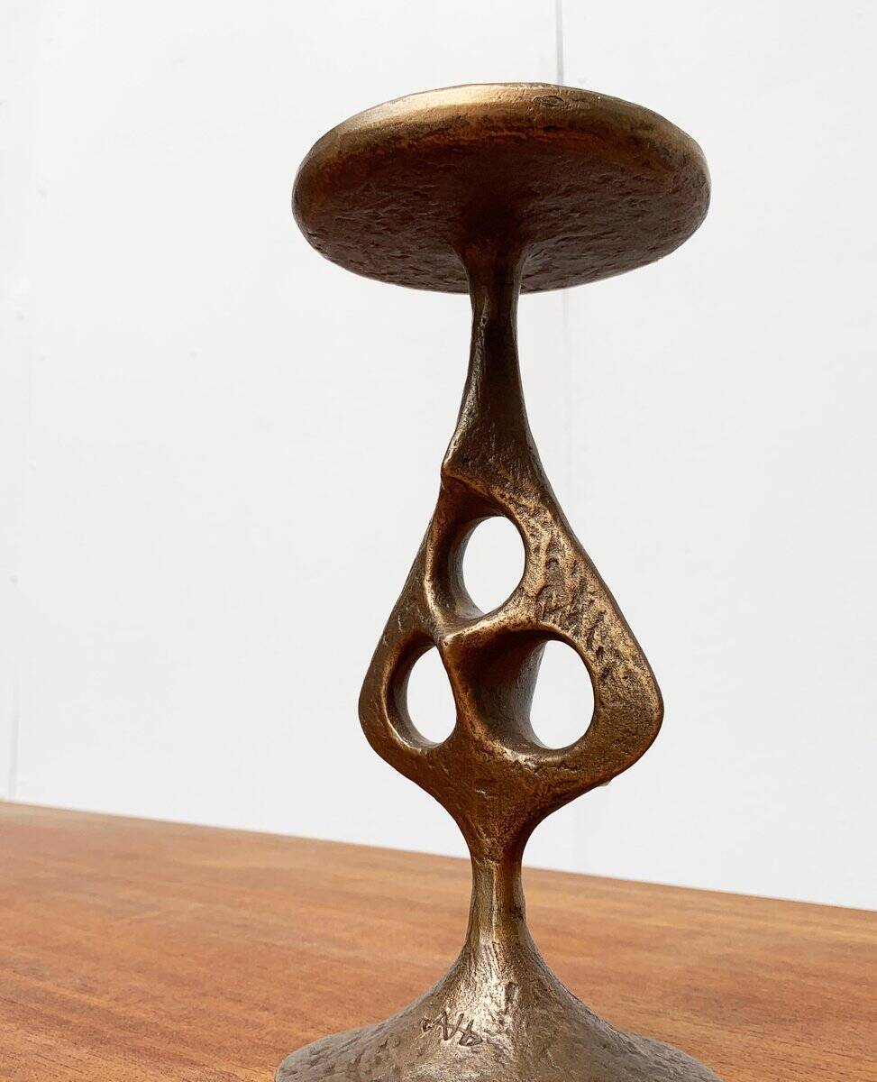 Brutalist metal candlestick mid-century