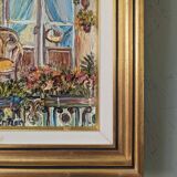 Mid-Century Modern Swedish "Balcony Garden" Vintage Oil Painting, Framed