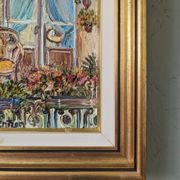Mid-Century Modern Swedish "Balcony Garden" Vintage Oil Painting, Framed