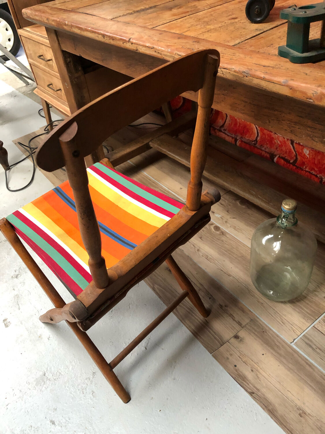 Old vintage camping chair wood and canvas