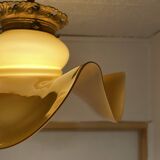 Draped tulip pendant in caramel opaline & brass – Vintage