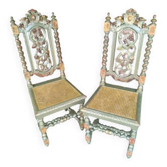 Set of 2 Henri II style fluted chairs, renovated