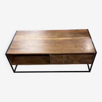 Coffee table with drawer in solid acacia