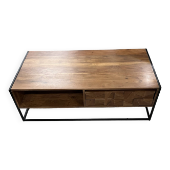 Coffee table with drawer in solid acacia