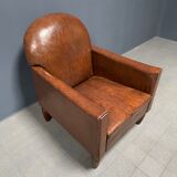 Leather art deco club chair from france, early 1900