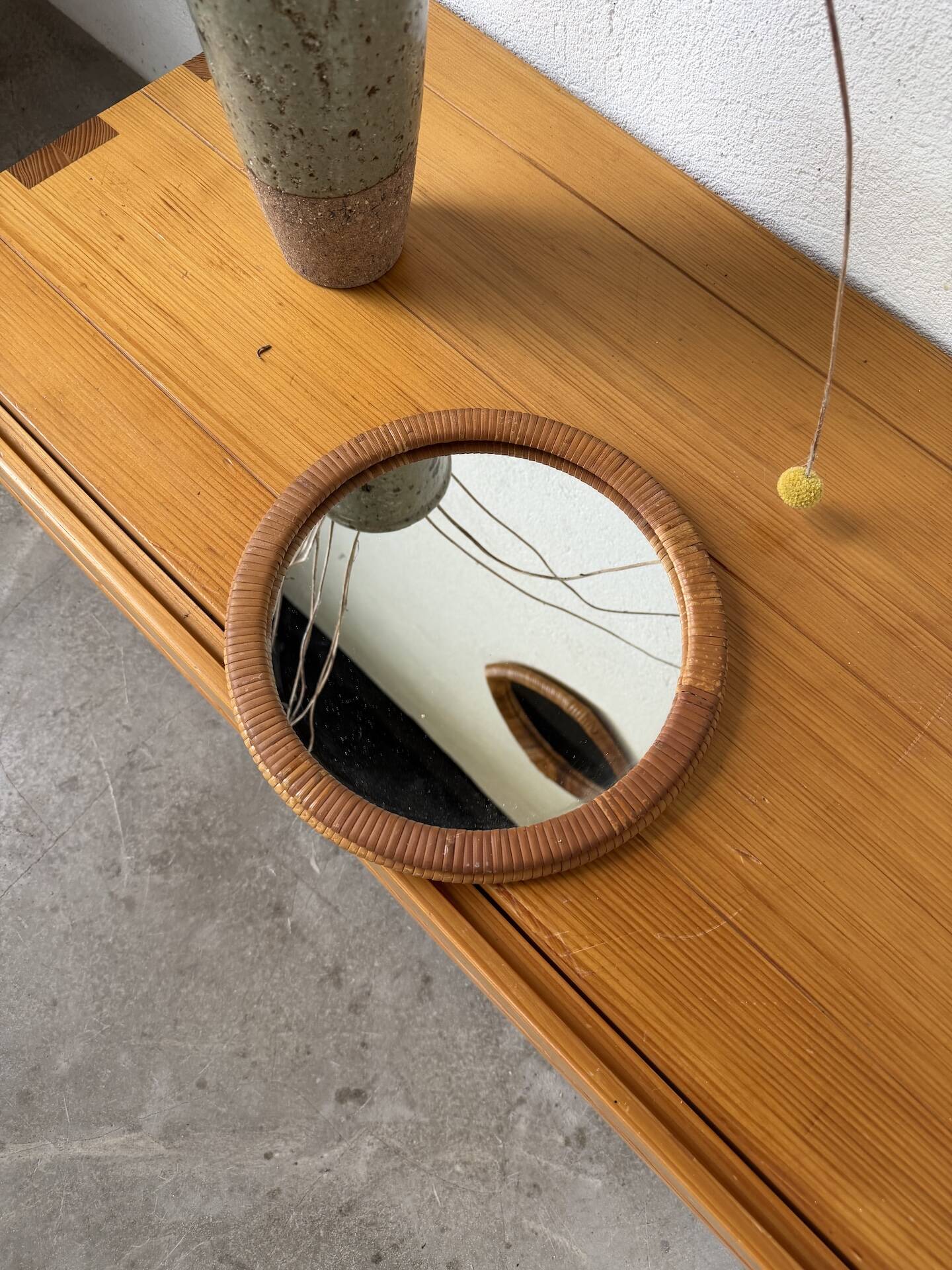 Woven wicker round mirror 1960