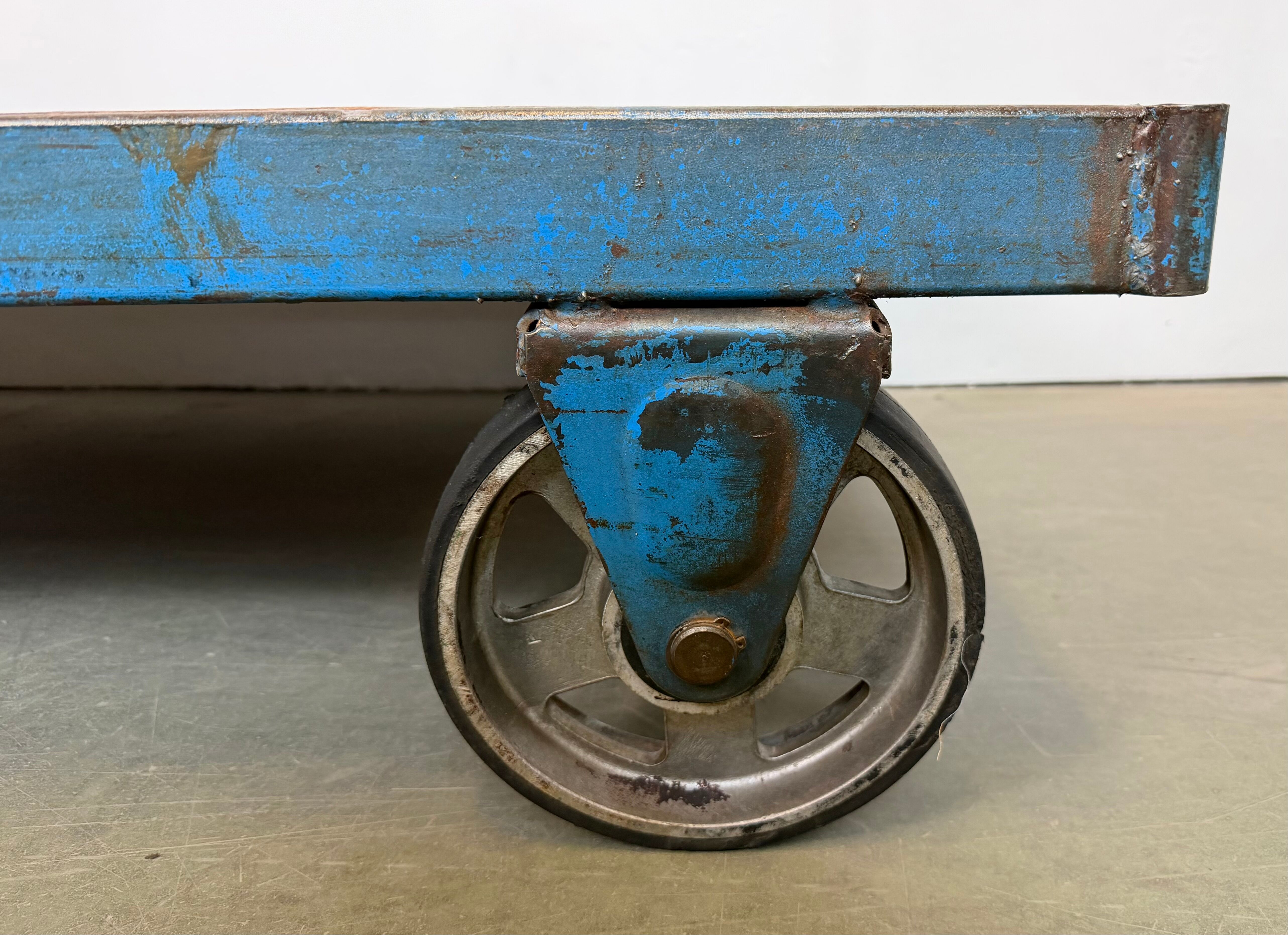 Large Blue Industrial Coffee Table Cart, 1960s