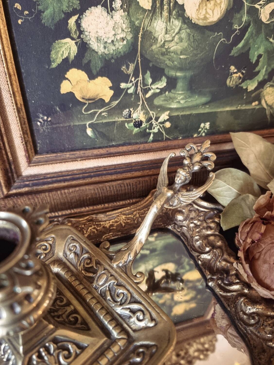 Large bronze hand candle holder