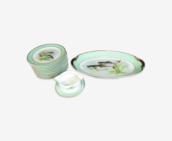 Service a poisson en porcelaine de limoges signé L.F