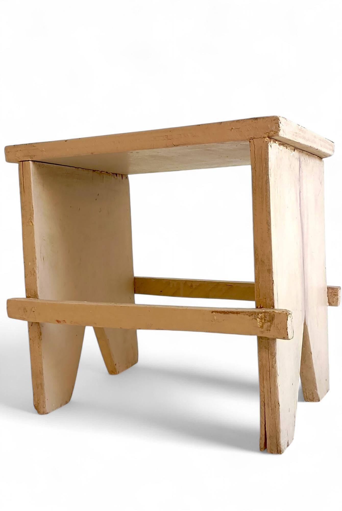 Rustic Spanish Milking Stool, Handcrafted Wood, Original Patina, 1940s