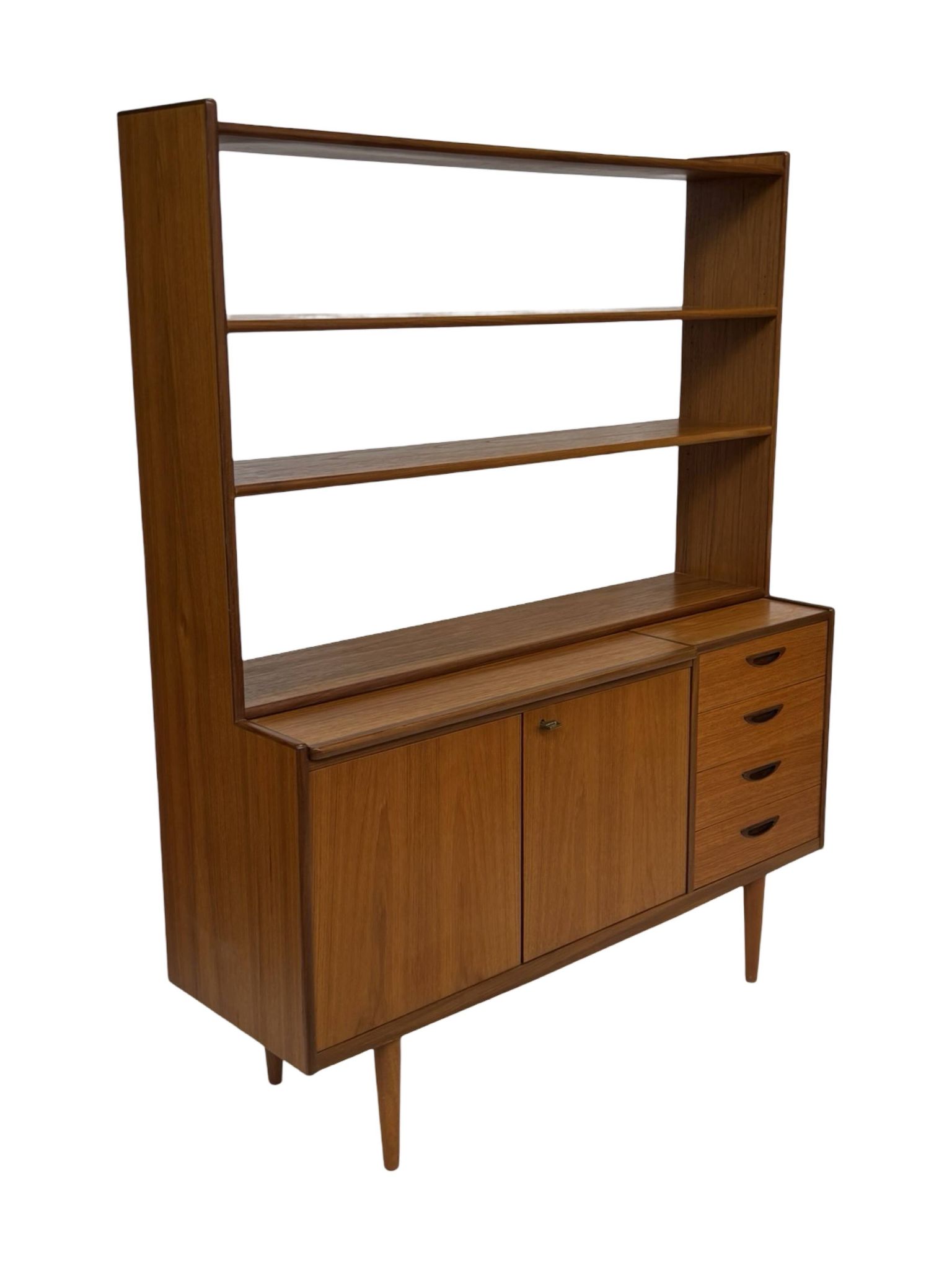 Armoire murale vintage en teck, bibliothèque, bureau, design danois, années 60