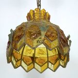 Brutalist Hammered Glass Chandelier by Longobard, Italy, 1970s