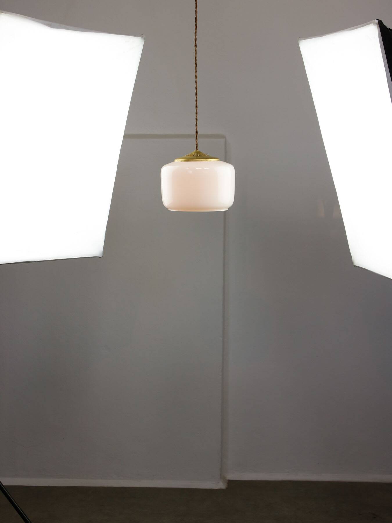 Mid-Century Italian Opaline Glass & Brass Pendant Lamp, 60s