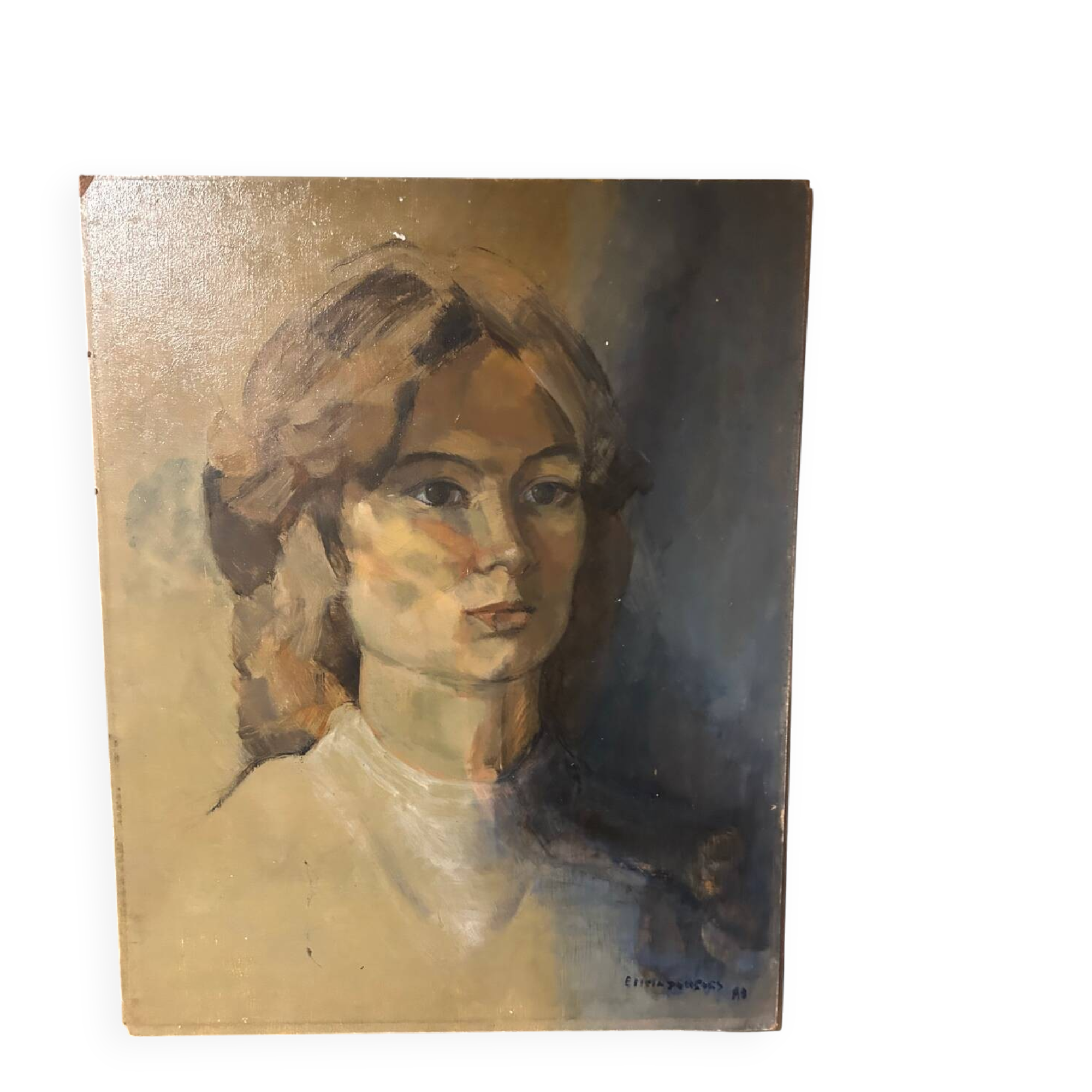 Ancienne peinture à l'huile sur bois, portrait
