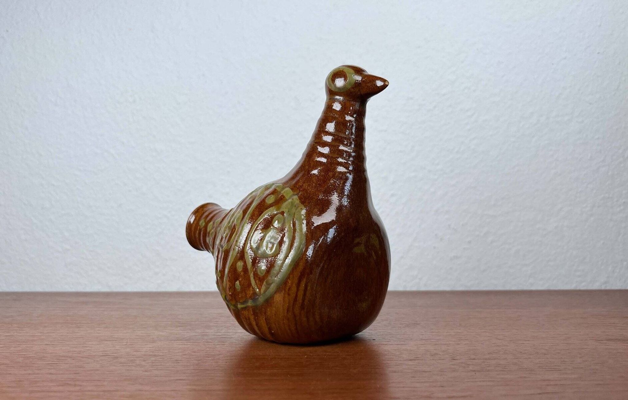 Bird-shaped pottery bottle from a modern Danish workshop, mid-century, 1960s.