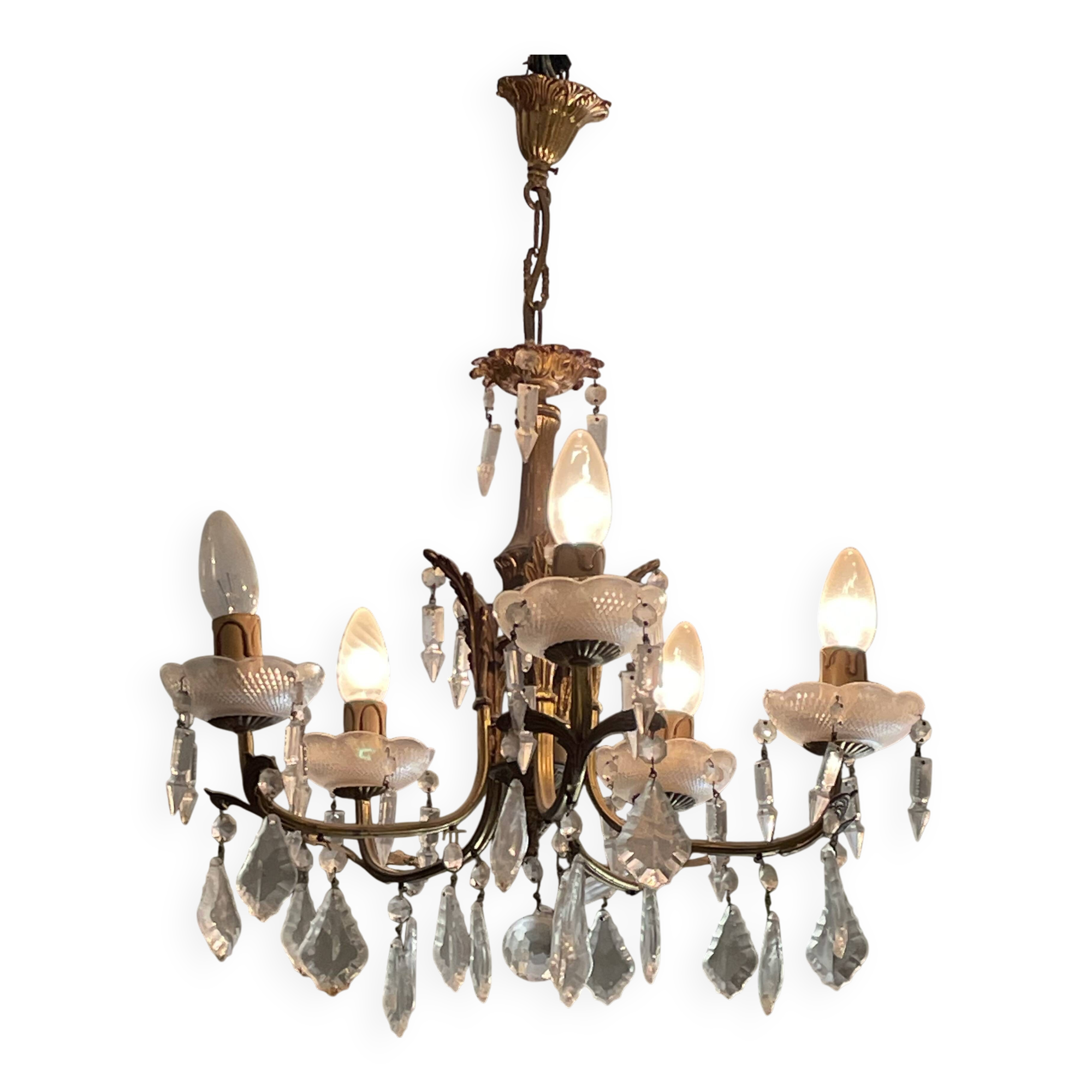 5-light bronze chandelier with glass tassels