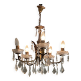 Lustre bronze a pampilles en verre 5 lumières