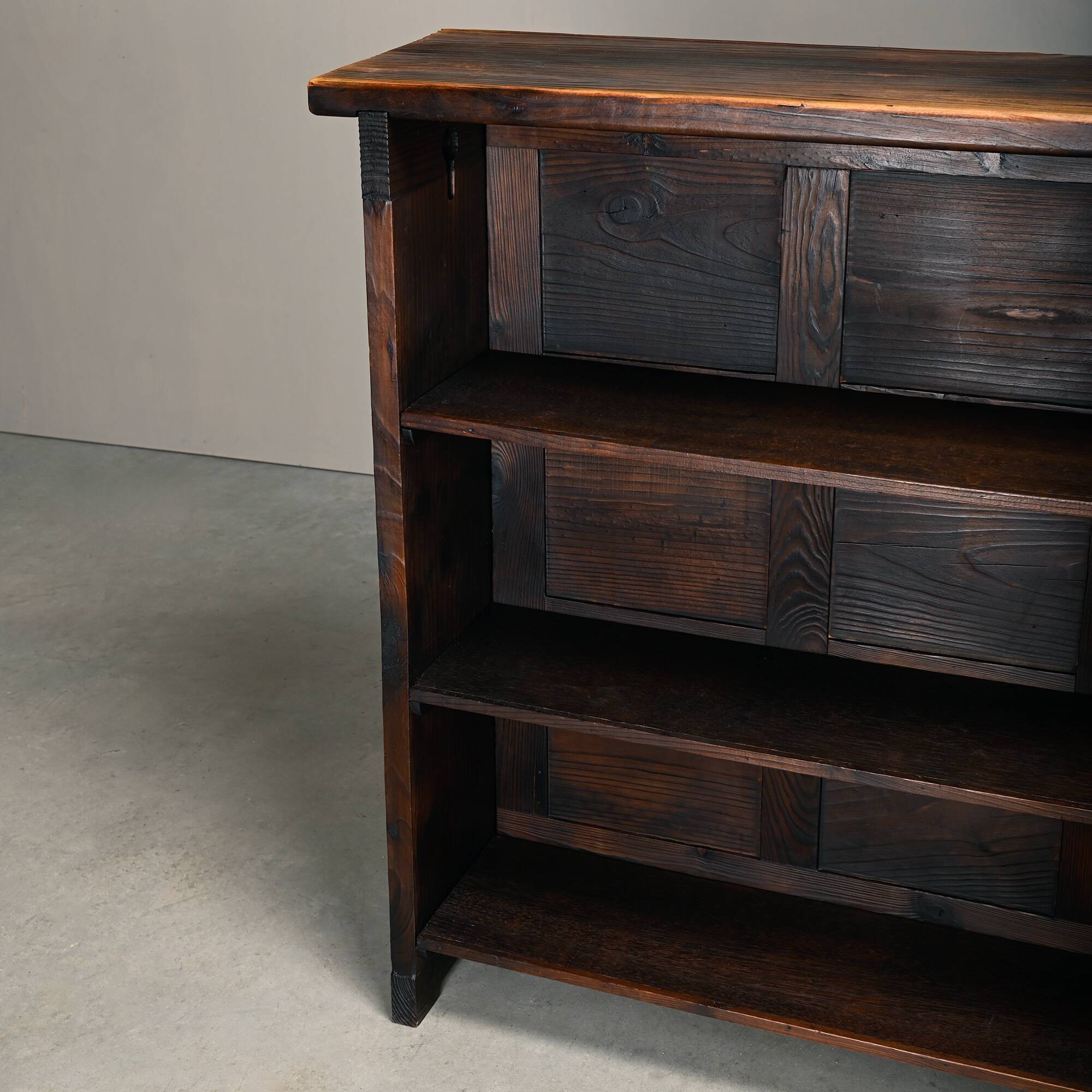 Spanish Rustic Brutalist Dry Bar Counter with matching Barstools