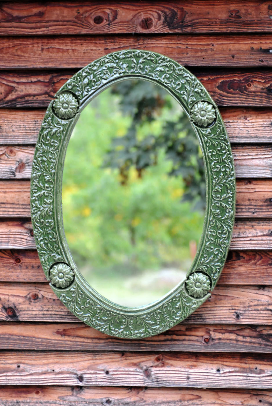 Oval green ceramic mirror - 73x51cm
