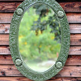 Oval green ceramic mirror - 73x51cm