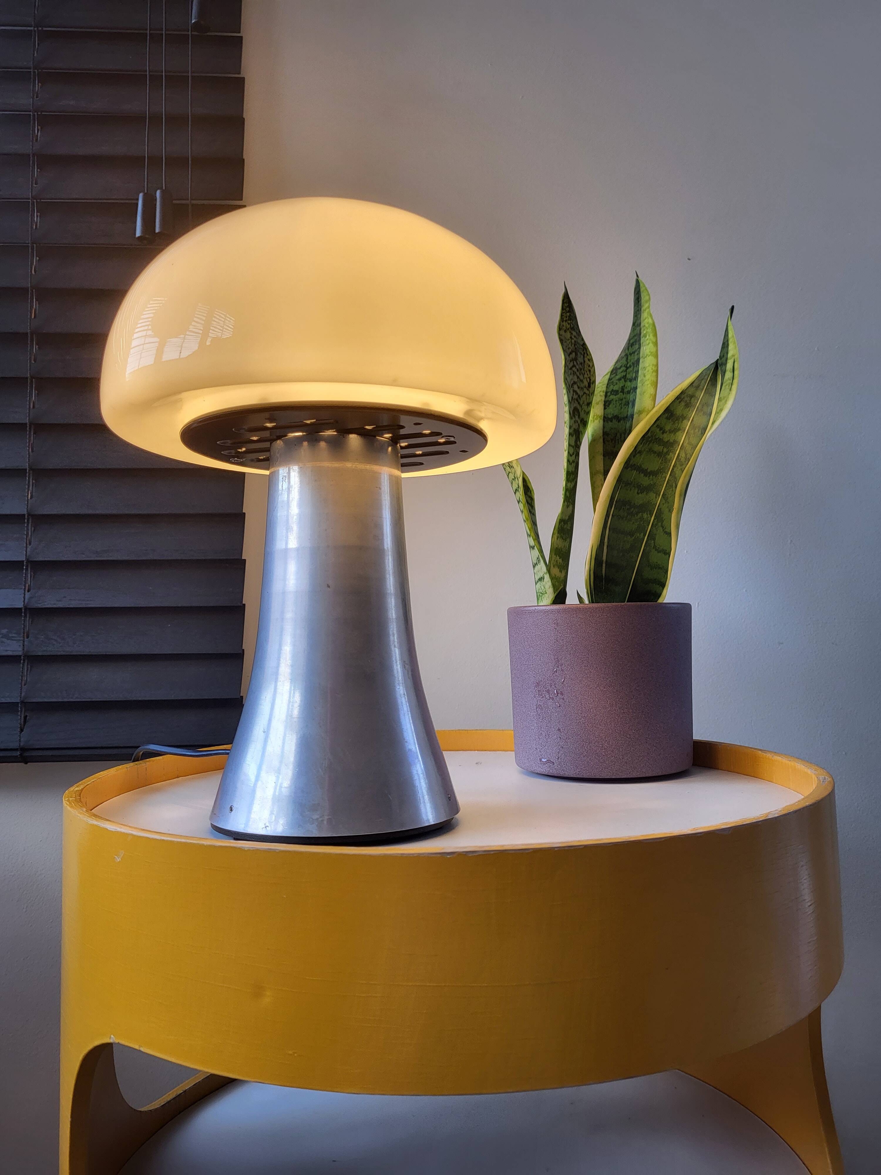 Lampe Mushroom XL, lampe de table lourde en acier inoxydable, années 80