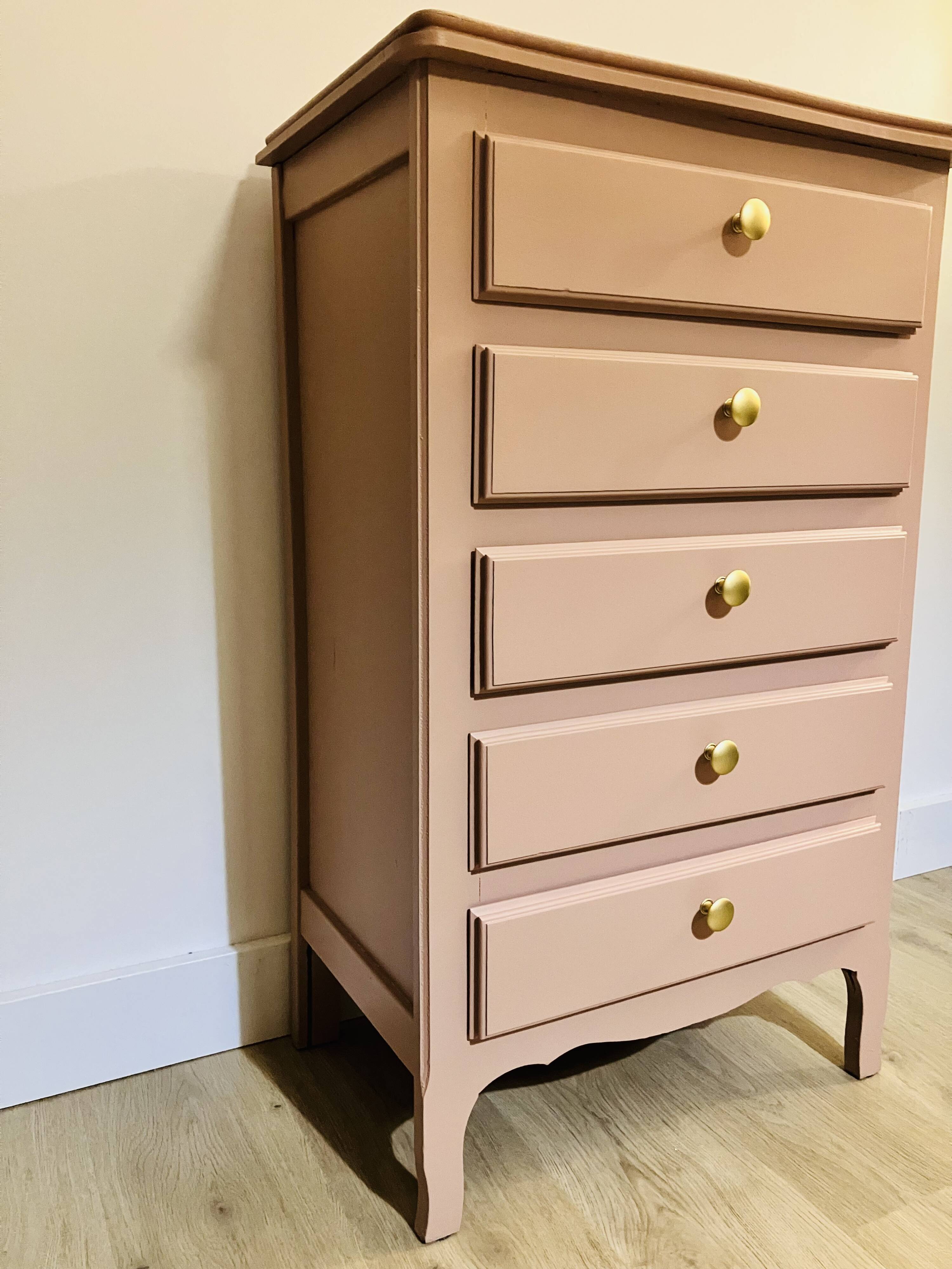 Pink wooden chest of drawers