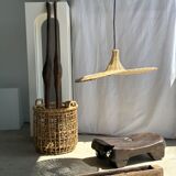 Small suspension, rattan luminaire in hat shape D:60cm