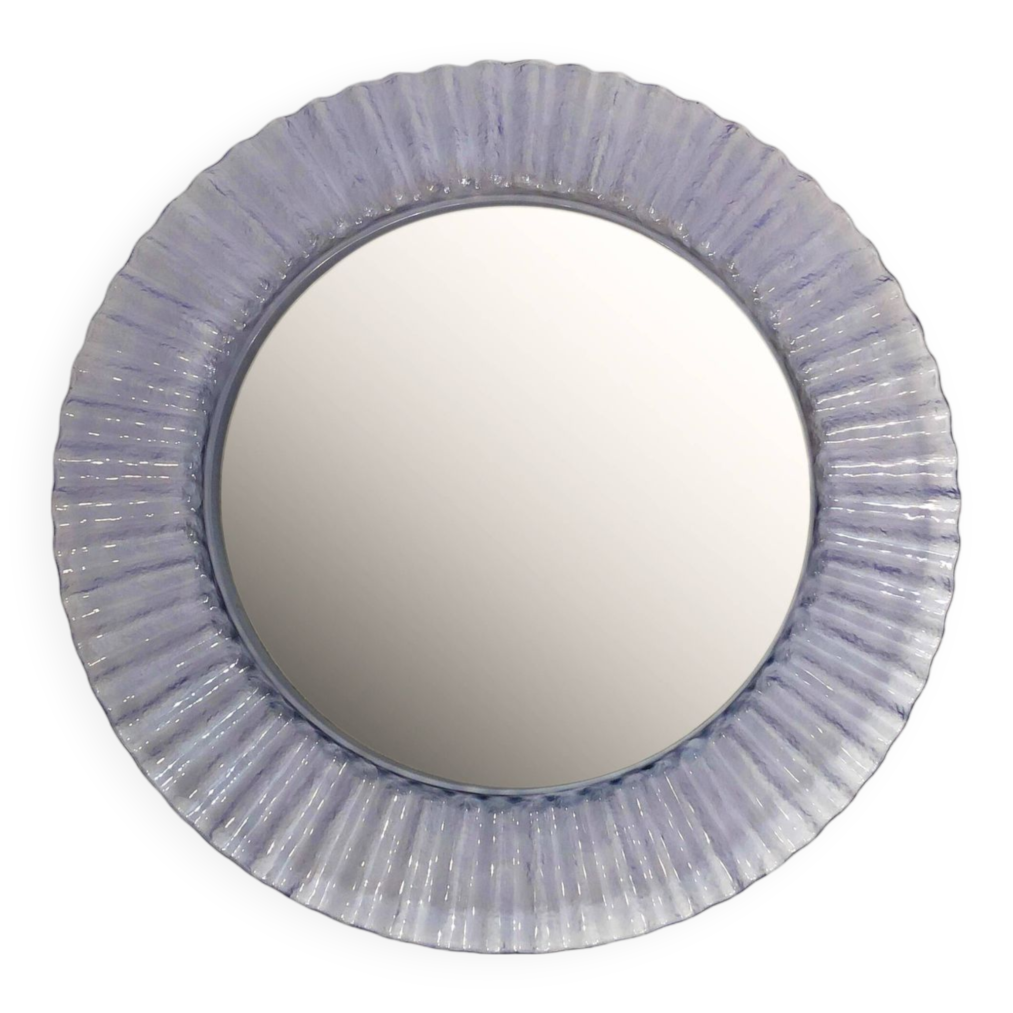 Acrylic Ice Wave Round Wall Mirror Italian 1970s Post-Modern 1980s Bathroom