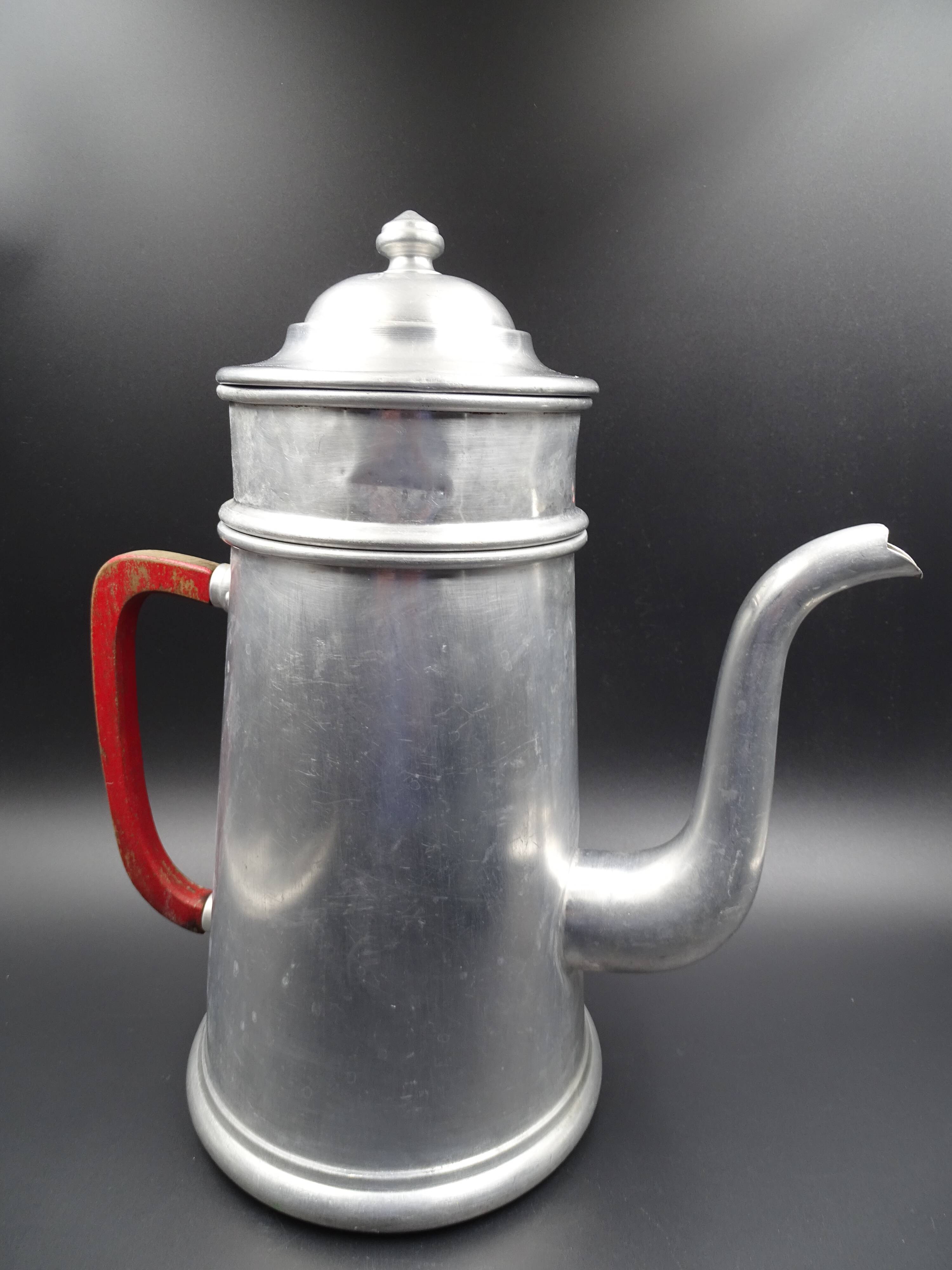 Old aluminum coffee maker -red cove - around 1930