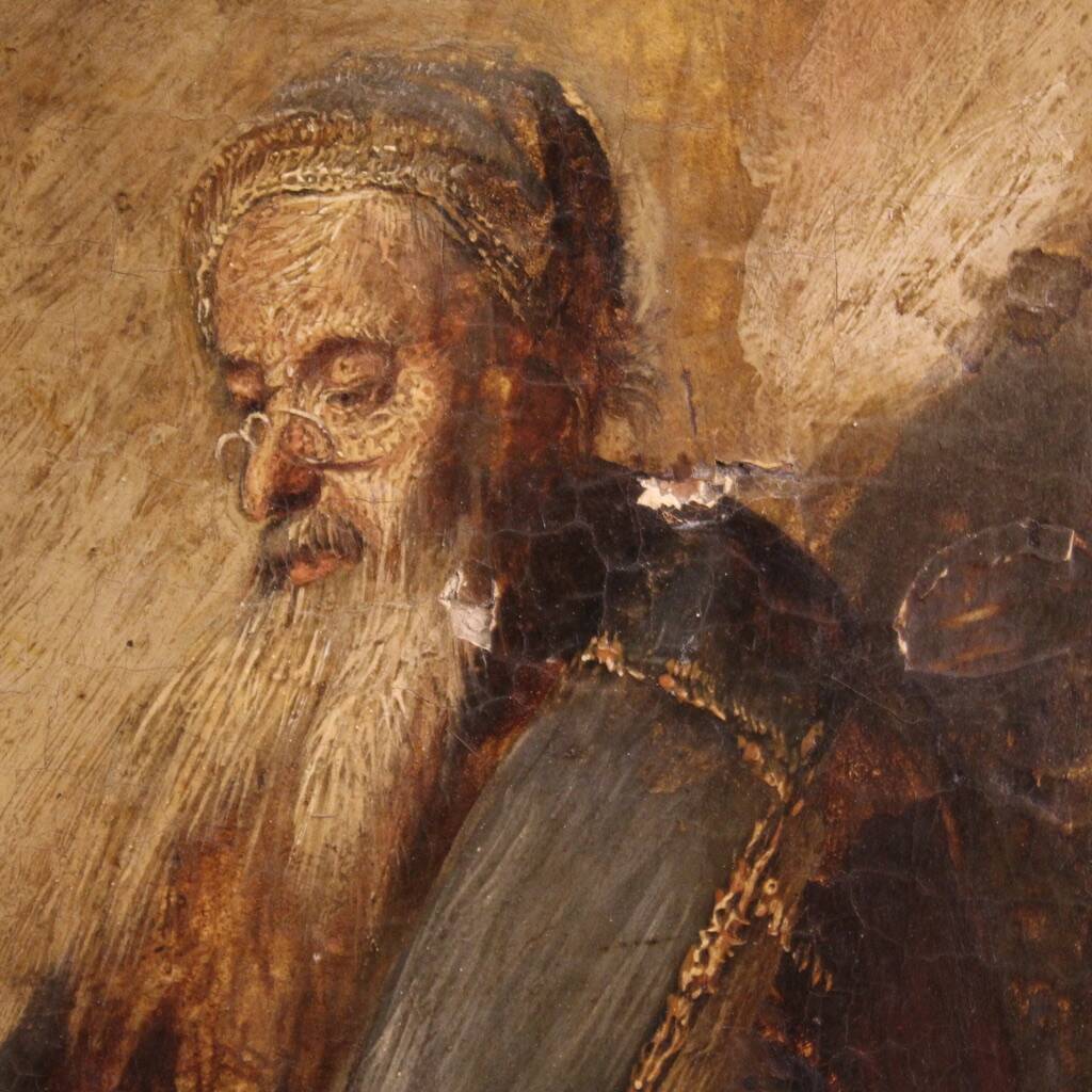 Antique painting on panel depicting Hermit from the 18th century